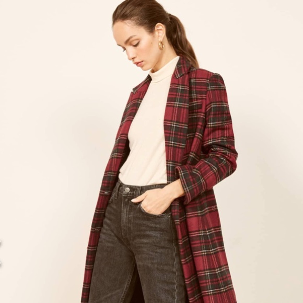 Reformation Middlebury Plaid Wool Trench Coat
